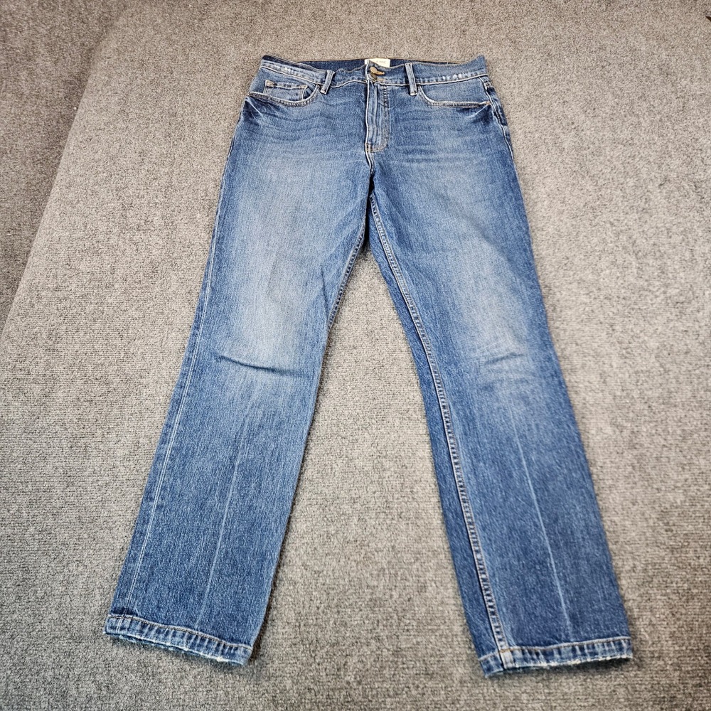 Frame Le Sylvie Slender Straight Jeans Halston Wash Size 32 High Rise Blue Denim
